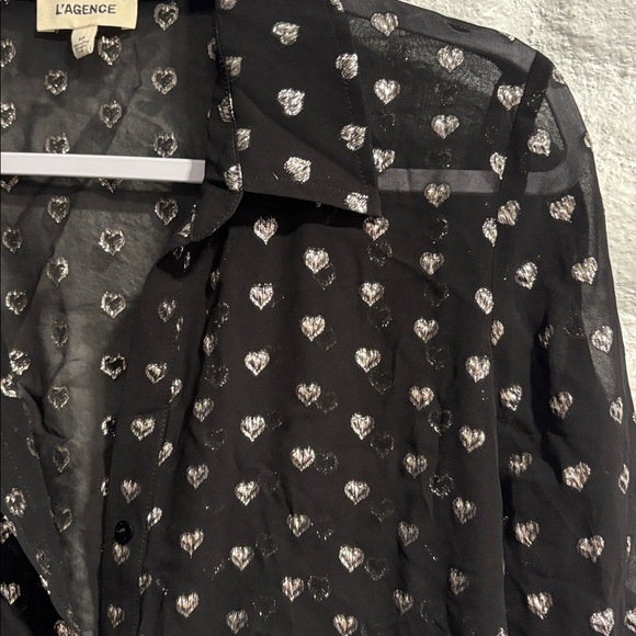 L’Agence Hailie Black & Silver Hearts Semi Sheer Blouse - Picture 9 of 11